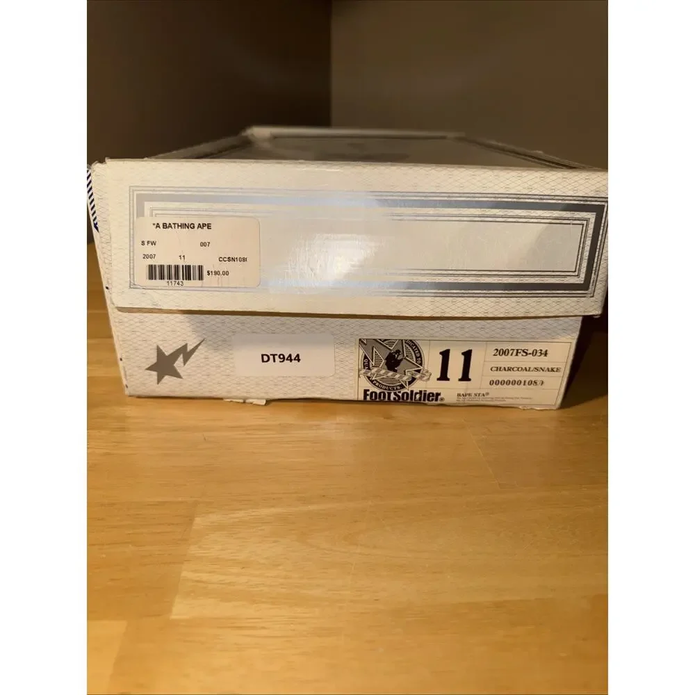 Size 11 Bape RODSTA Snakeskin Black Grey White OG BOX